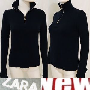 Zara Sweater M Navy Blue Turtleneck Convertible